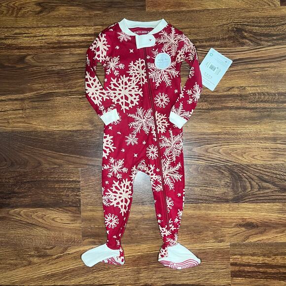 Burt’s Bees Snowflake Christmas Footie Pajamas Unisex 6-9 Months - Picture 1 of 8